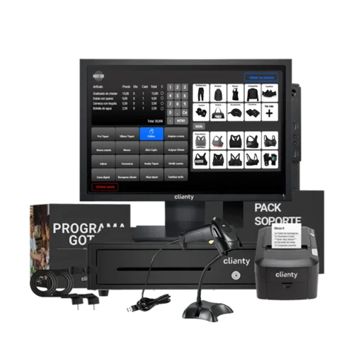 Pack de Tpv para tienda de ropa con lector de códigos de soporte