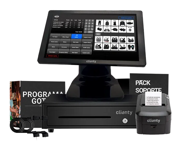 TPV Clienty Nitro comercio. Táctil compacto Nuevo con impresora de 80mm, cajón y programa adaptado a verifactu.
